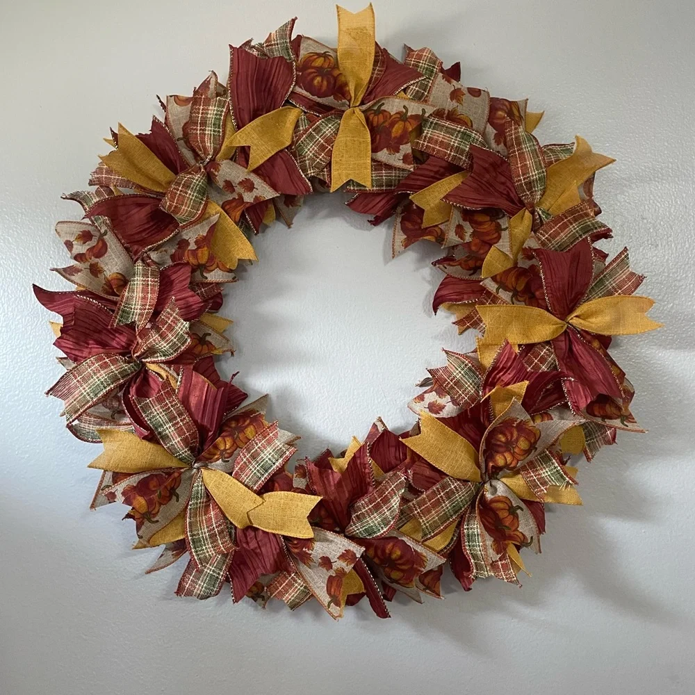 Handmade Fall Wreath with Burgundy & Gold Accents Comes with or without bow.
